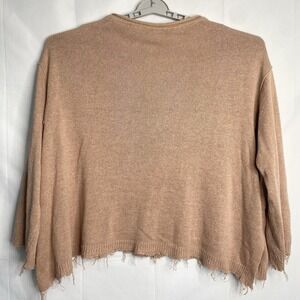 Free People Womens Sweater M Tan Linen Cropped‎ Oversized Wide Sleeve Raw Edges